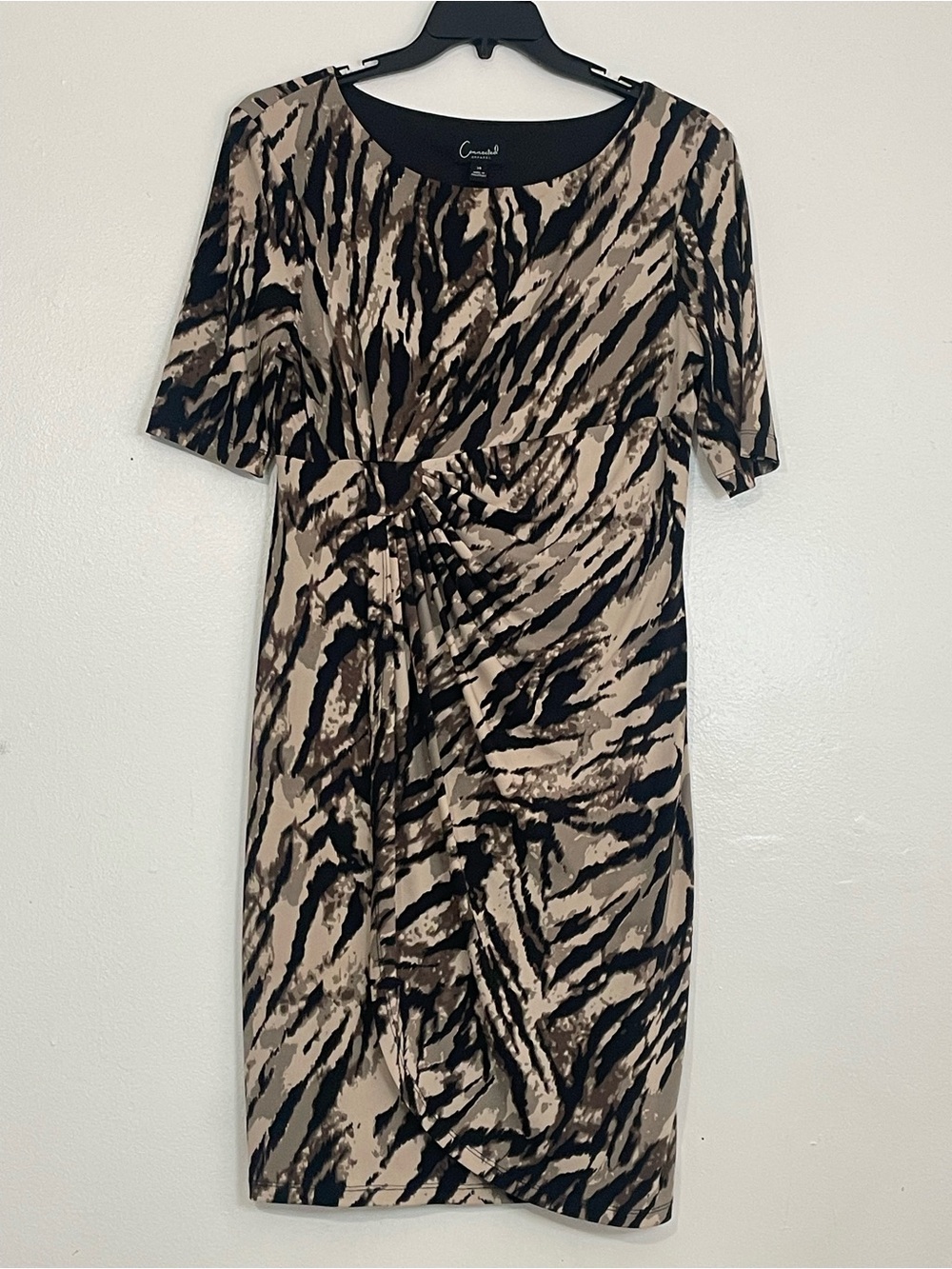Connected Apparel Tiger Stripe Abstract Animal Print Faux Wrap Sheath Dress